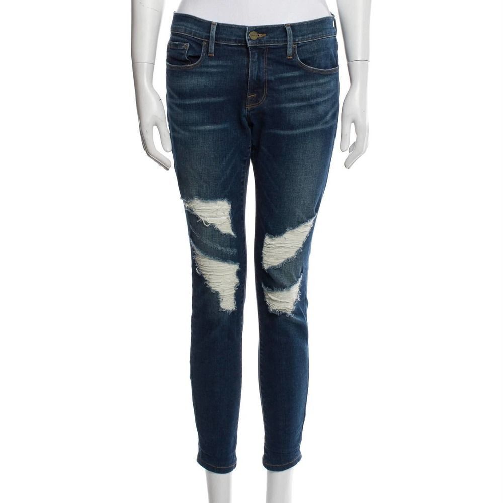 FRAME Denim Le Garcon Adams Mid-Rise Distressed Skinny Jeans Size 25 Blue